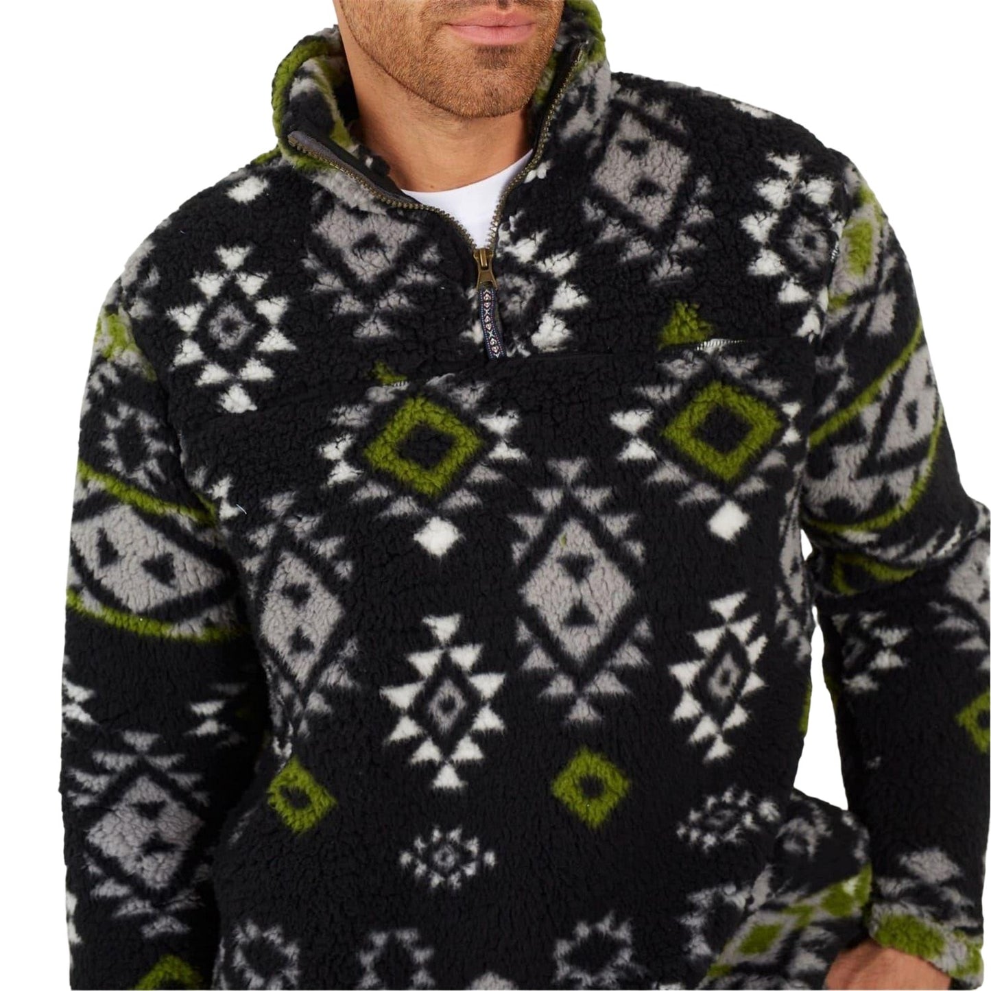 Green - Side - Brave Soul Mens Aztec Fleece Long-Sleeved Sweatshirt