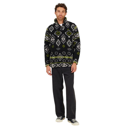Green - Lifestyle - Brave Soul Mens Aztec Fleece Long-Sleeved Sweatshirt
