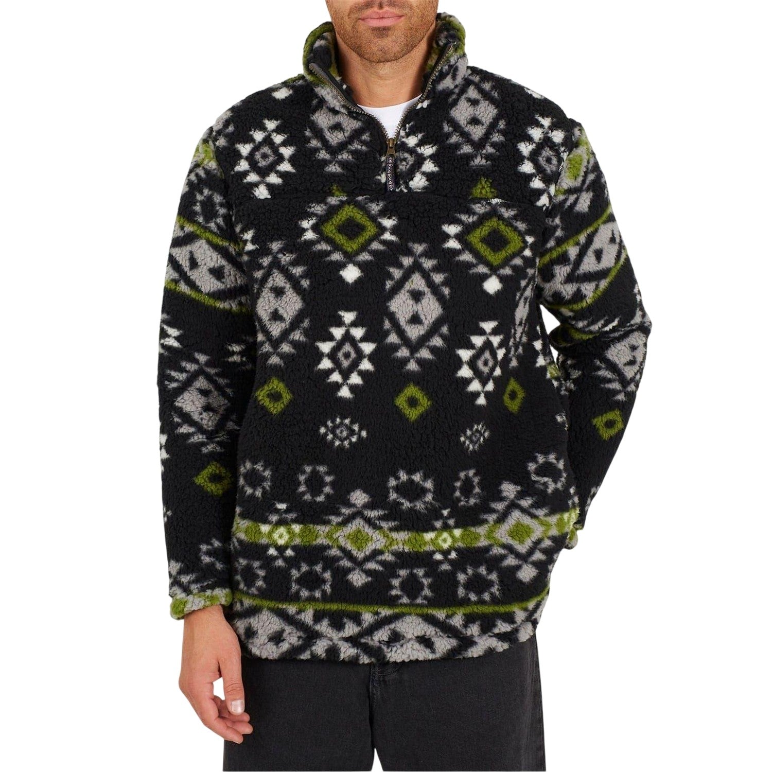 Green - Front - Brave Soul Mens Aztec Fleece Long-Sleeved Sweatshirt