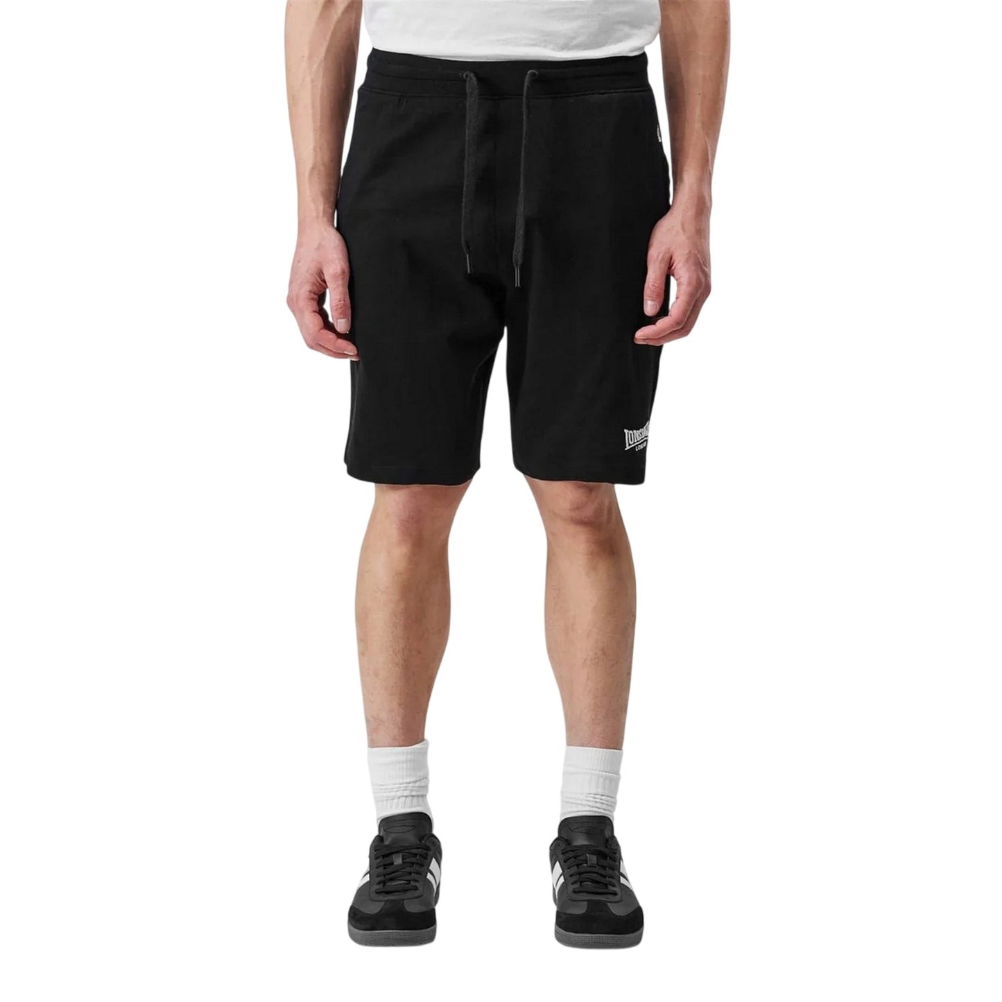 Black - Side - Lonsdale Mens Jersey Lounge Shorts