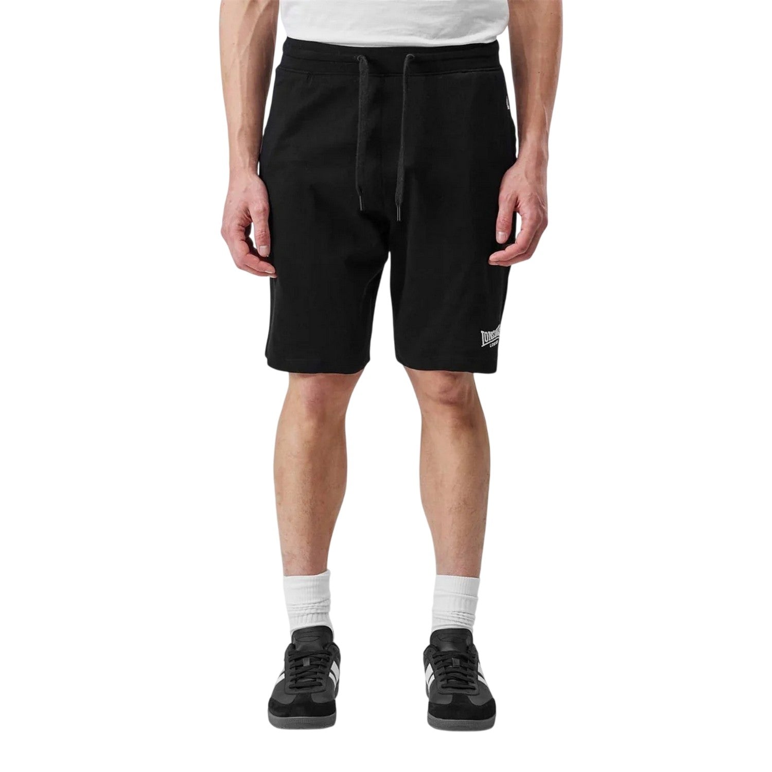 Black - Side - Lonsdale Mens Jersey Lounge Shorts