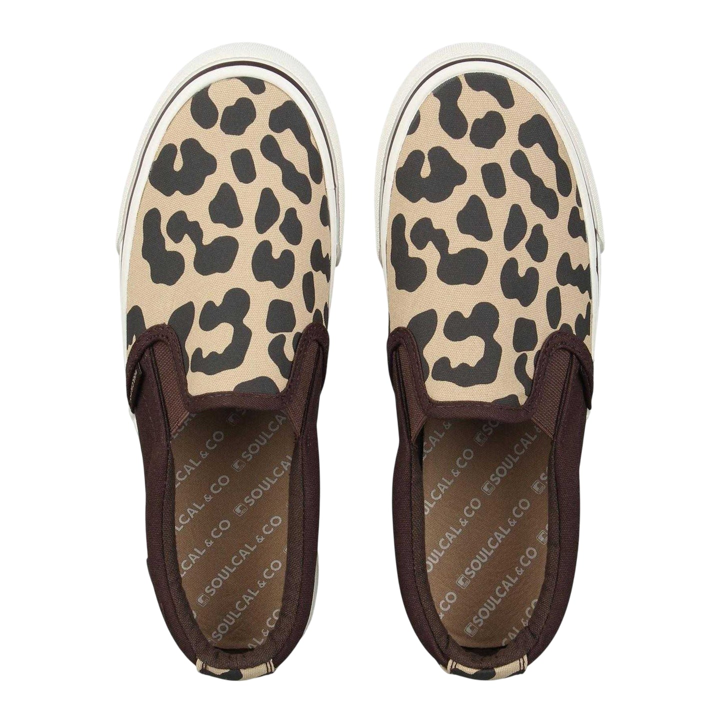 Brown - Side - SoulCal Womens-Ladies Leopard Print Canvas Slip-on Trainers