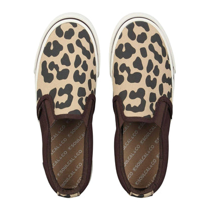 Brown - Side - SoulCal Womens-Ladies Leopard Print Canvas Slip-on Trainers