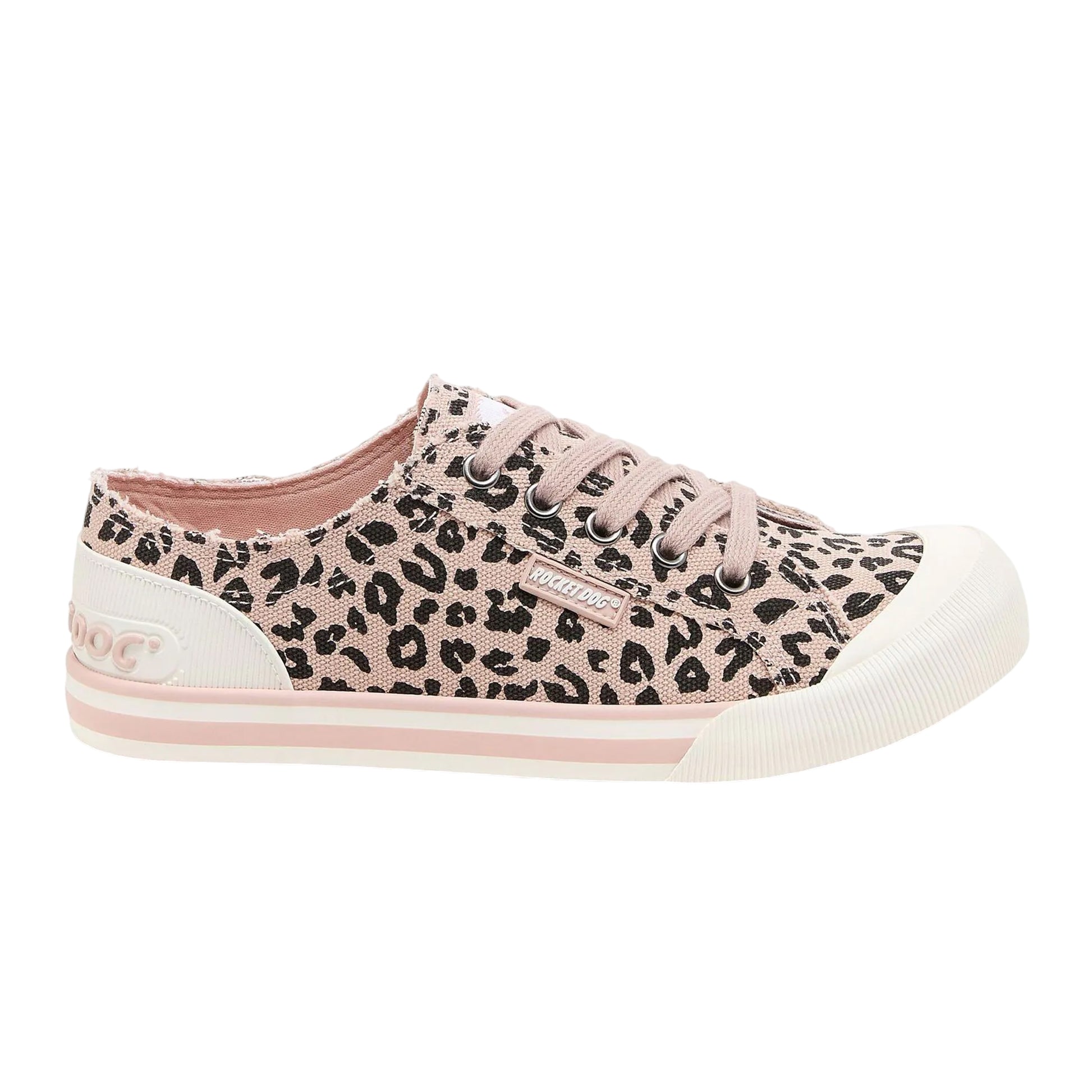 Pink - Side - Rocket Dog Womens-Ladies Jazzin Leopard Print Canvas Flat Trainers
