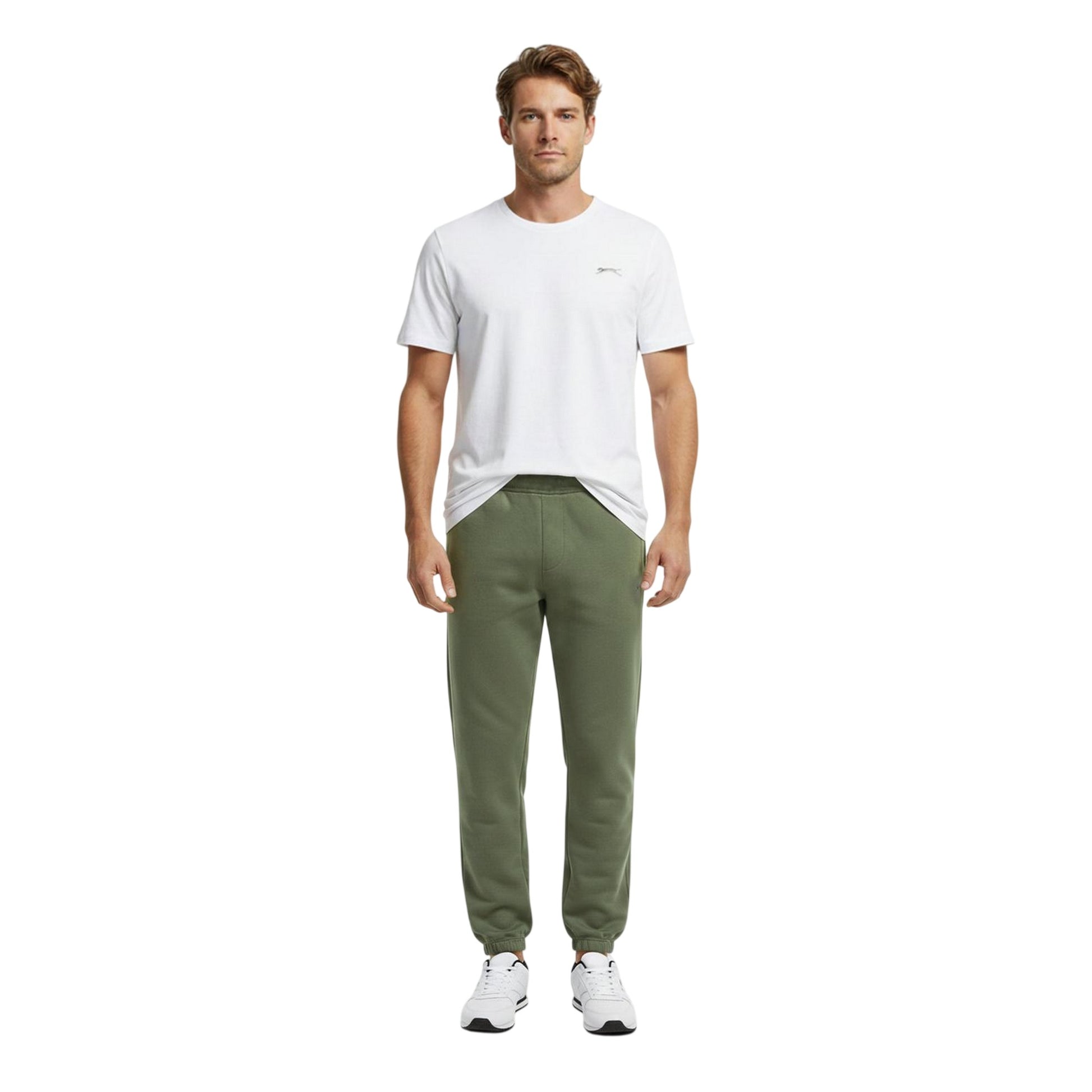 Khaki Green - Lifestyle - Slazenger Mens Fleece Cuffed Jogging Bottoms