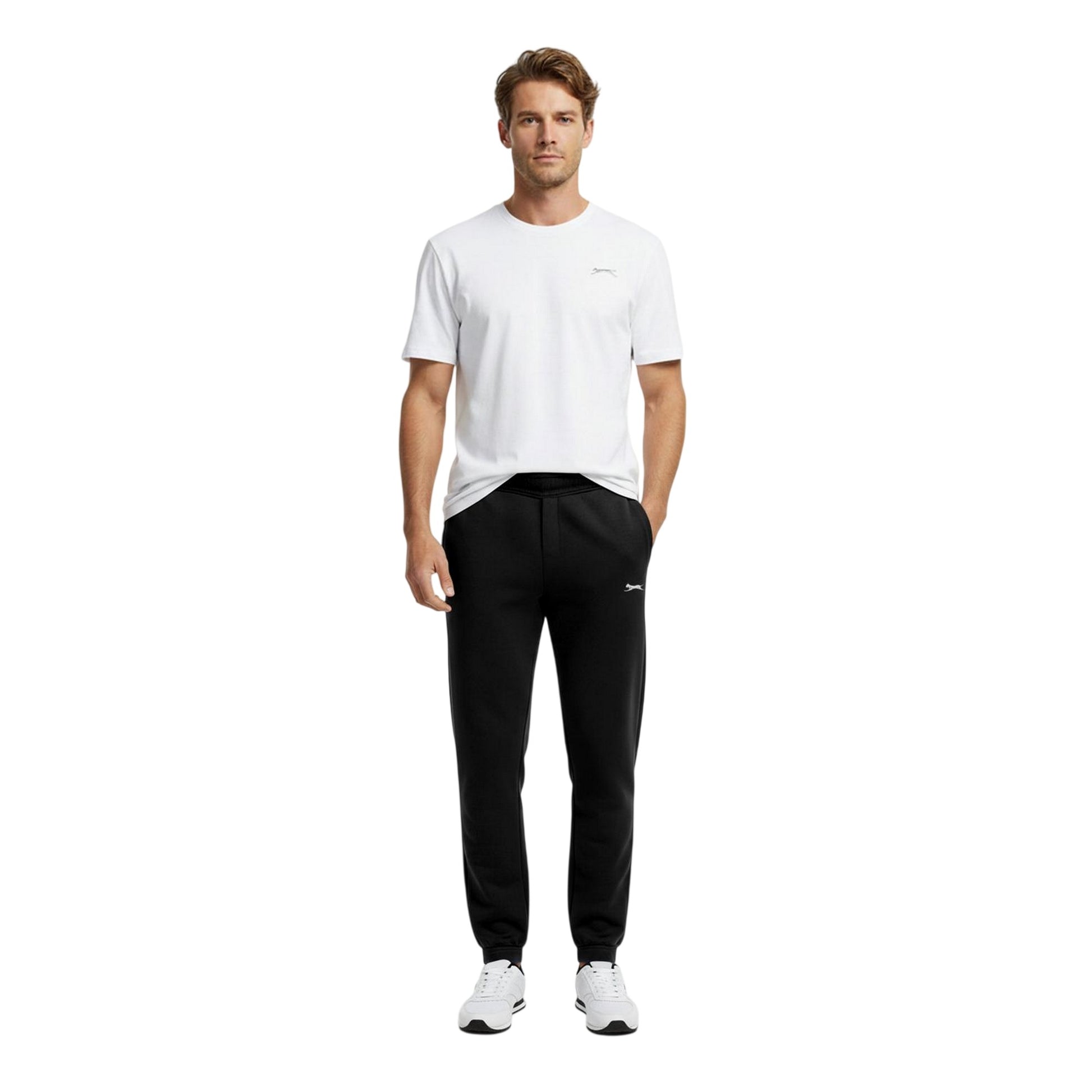 Black - Lifestyle - Slazenger Mens Fleece Cuffed Jogging Bottoms