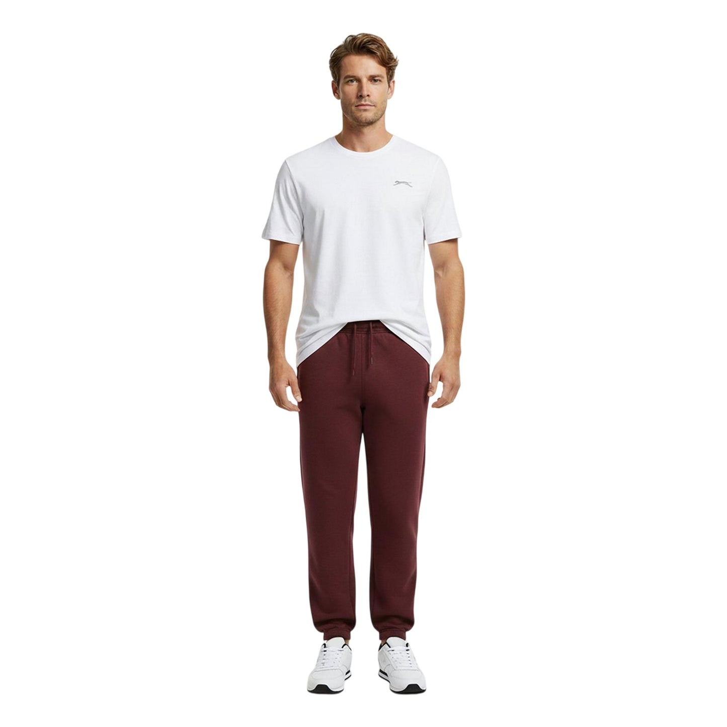 Burgundy - Lifestyle - Slazenger Mens Fleece Cuffed Jogging Bottoms