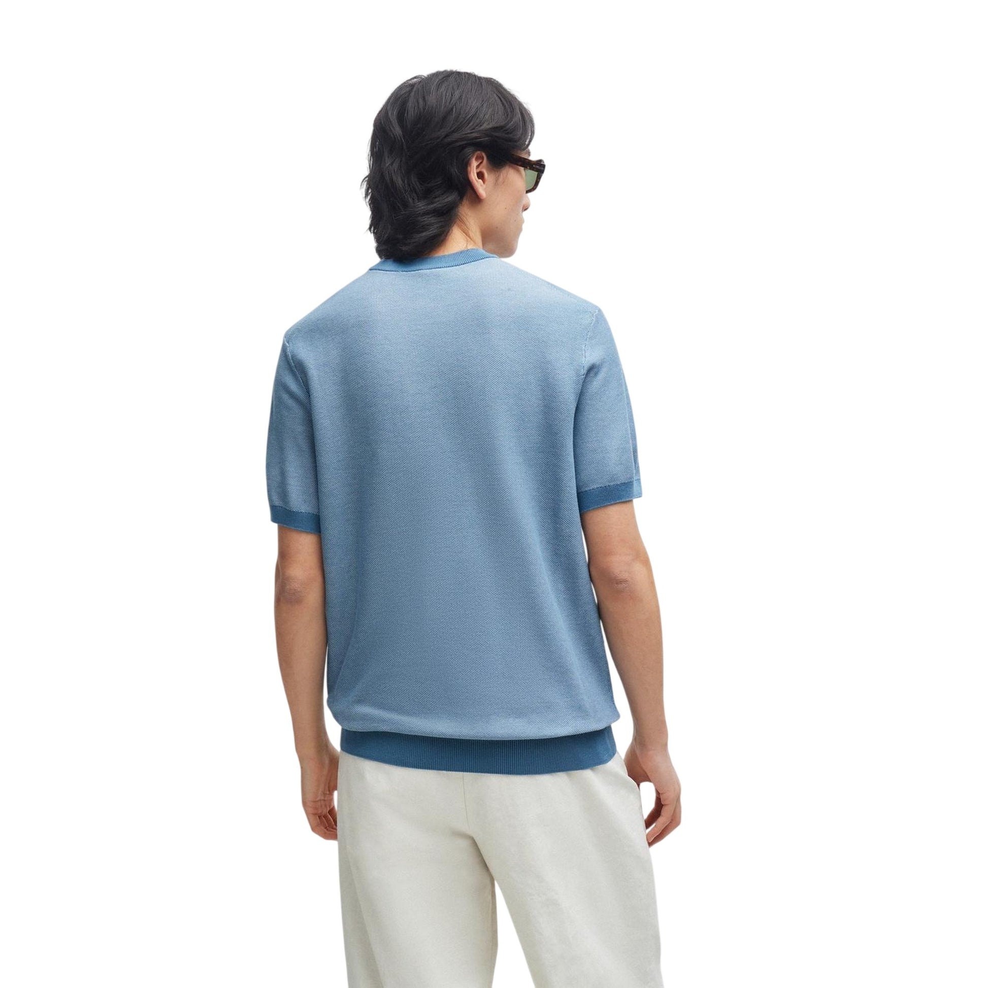 Light Blue - Back - Boss Mens Tantino Knitted T-Shirt