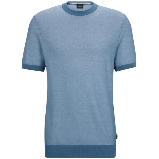 Light Blue - Front - Boss Mens Tantino Knitted T-Shirt