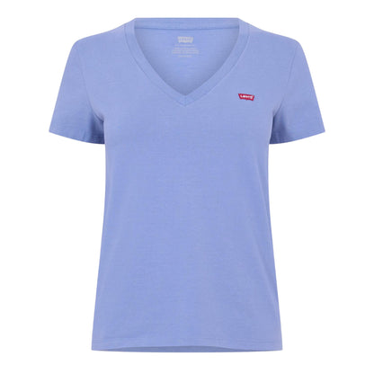 Blue - Front - Levis Womens-Ladies Perfect Logo V Neck T-Shirt