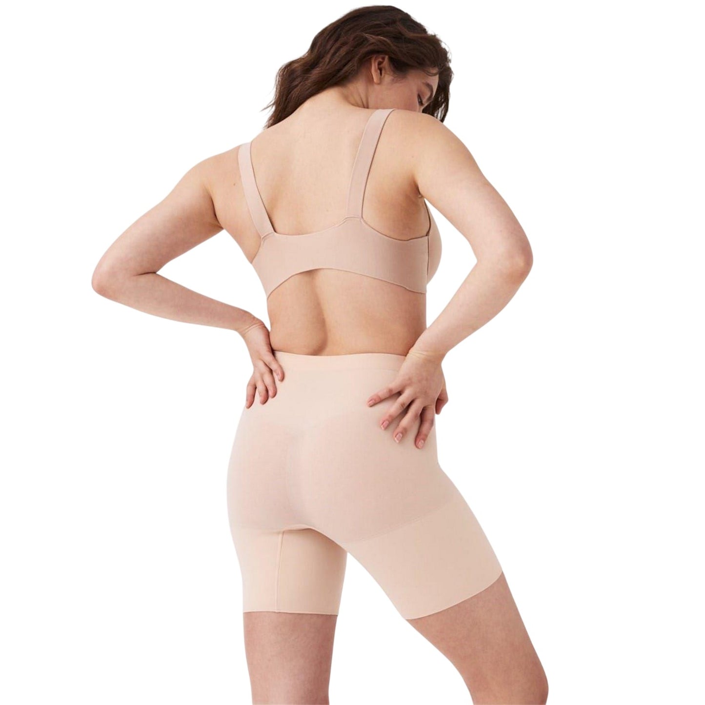 Nude - Back - Spanx Womens-Ladies Nylon Seamless Shaping Shapewear Shorts