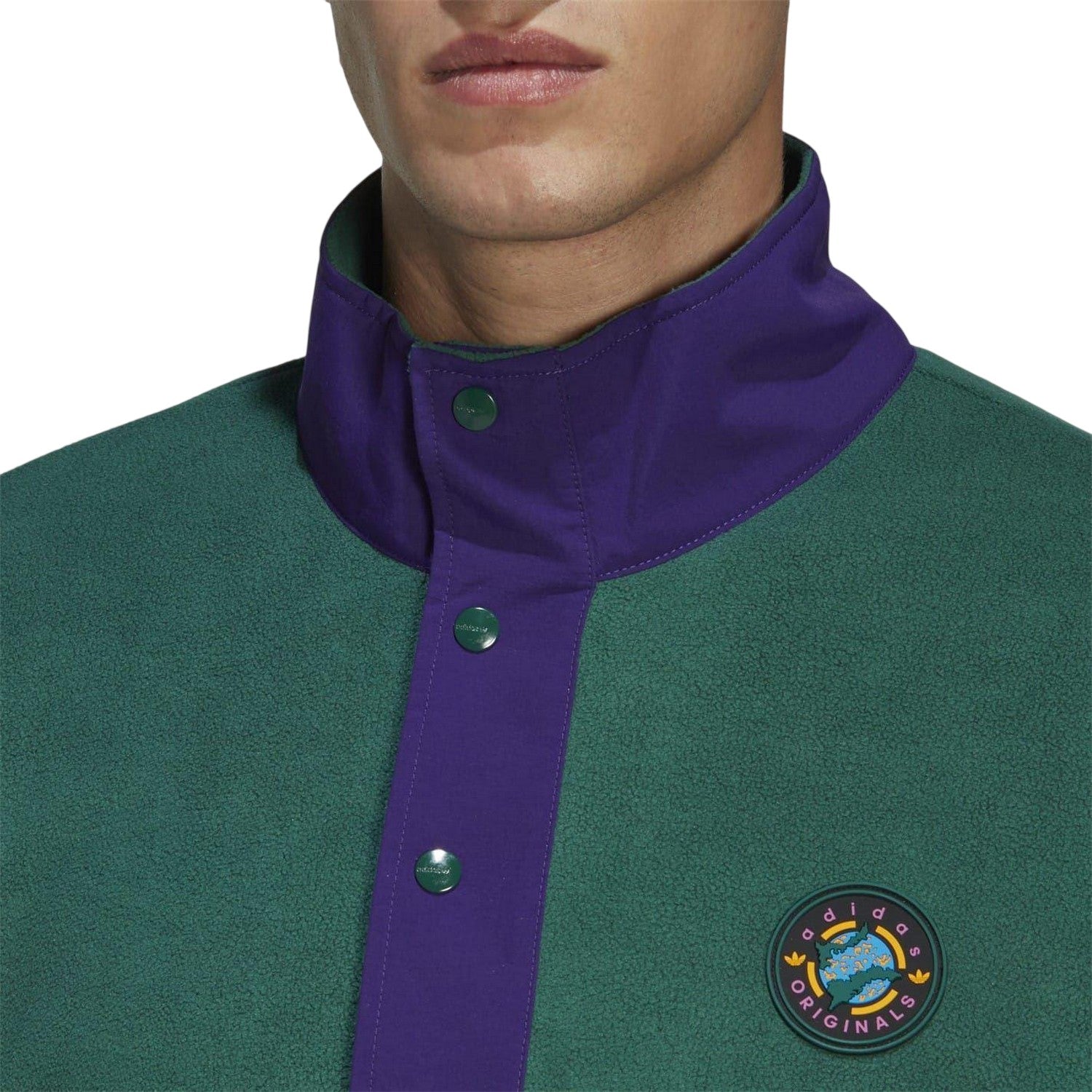 Green - Side - Adidas Mens Collared Relaxed Fit Sweatshirt