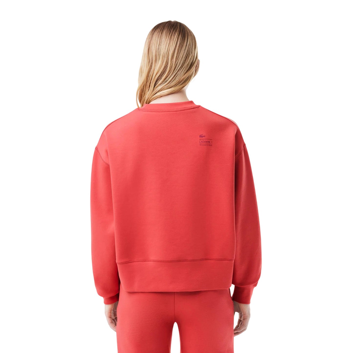 Red - Back - Lacoste Womens-Ladies Embroidered Logo Cotton Blend Oversized Sweatshirt
