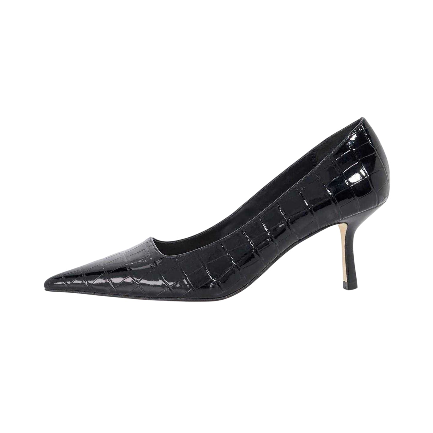 Black - Side - Dune London Womens-Ladies Bexton Crocodile Print Stiletto Heel Court Shoes