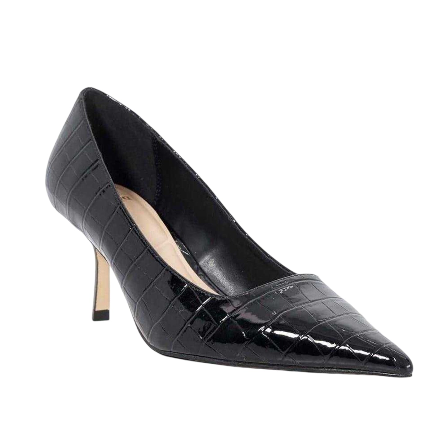 Black - Front - Dune London Womens-Ladies Bexton Crocodile Print Stiletto Heel Court Shoes