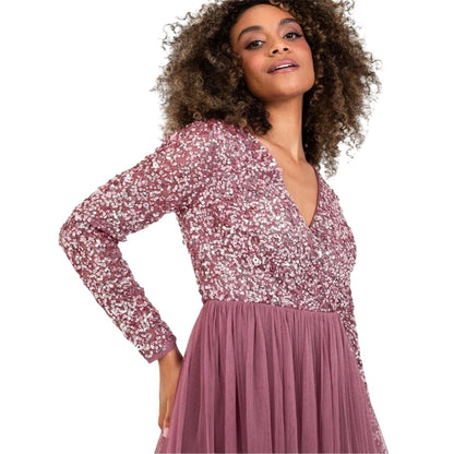 Desert Rose - Side - Deluxe Womens-Ladies V Neck Long-Sleeved Wrap Dress