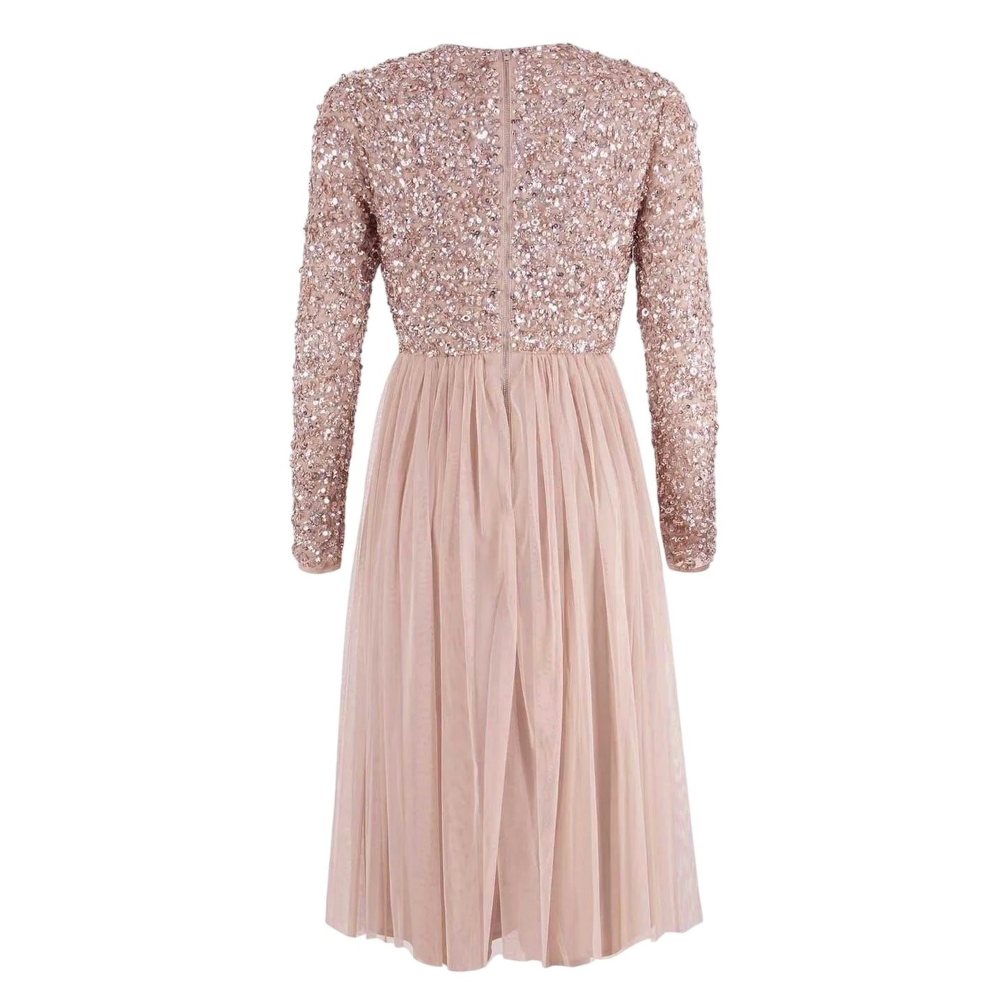 Pale Mauve - Back - Deluxe Womens-Ladies V Neck Long-Sleeved Wrap Dress