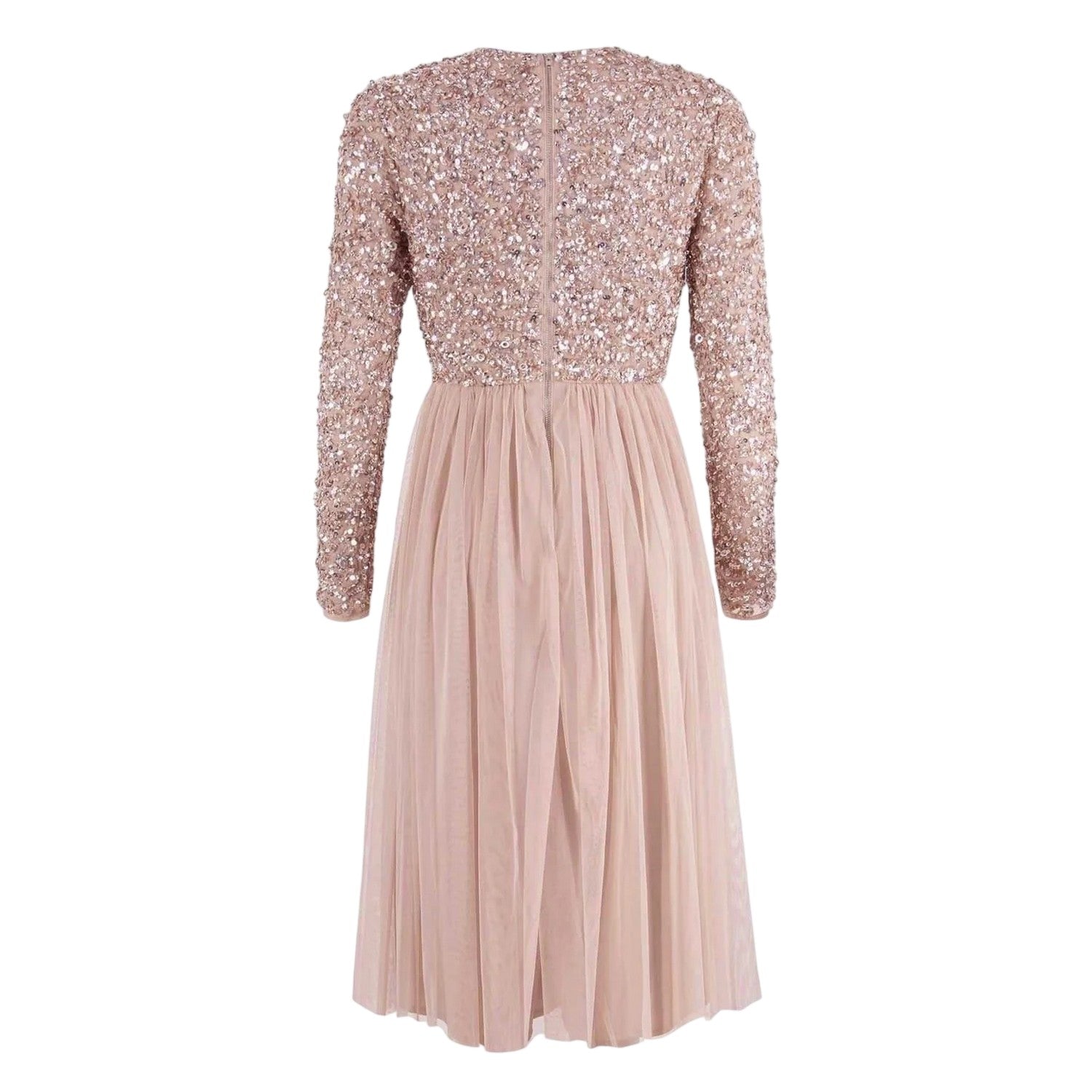 Pale Mauve - Back - Deluxe Womens-Ladies V Neck Long-Sleeved Wrap Dress