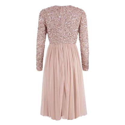 Pale Mauve - Back - Deluxe Womens-Ladies V Neck Long-Sleeved Wrap Dress
