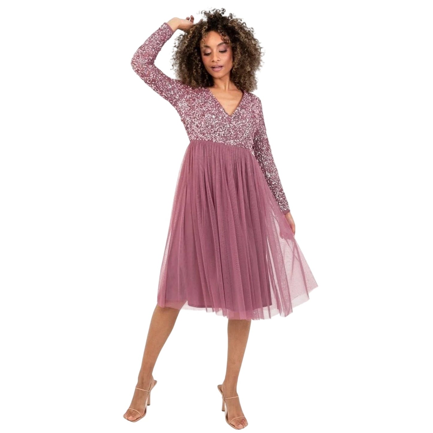 Desert Rose - Front - Deluxe Womens-Ladies V Neck Long-Sleeved Wrap Dress