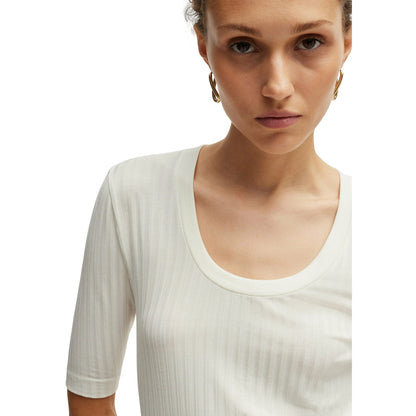 White - Side - Boss Womens-Ladies Effilie Ribbed T-Shirt