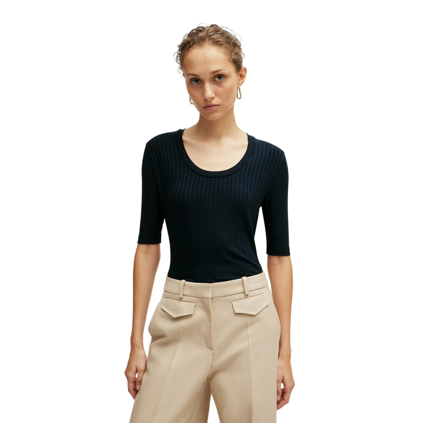 Dark Blue - Lifestyle - Boss Womens-Ladies Effilie Ribbed T-Shirt