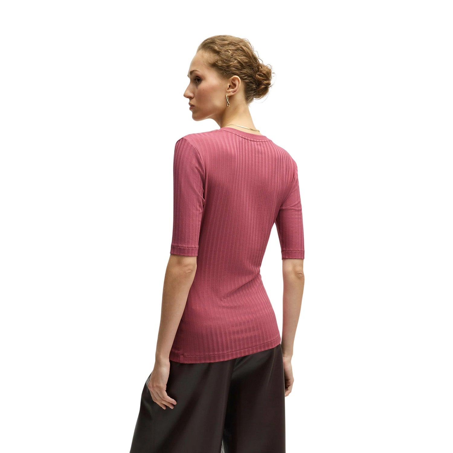 Red - Back - Boss Womens-Ladies Effilie Ribbed T-Shirt