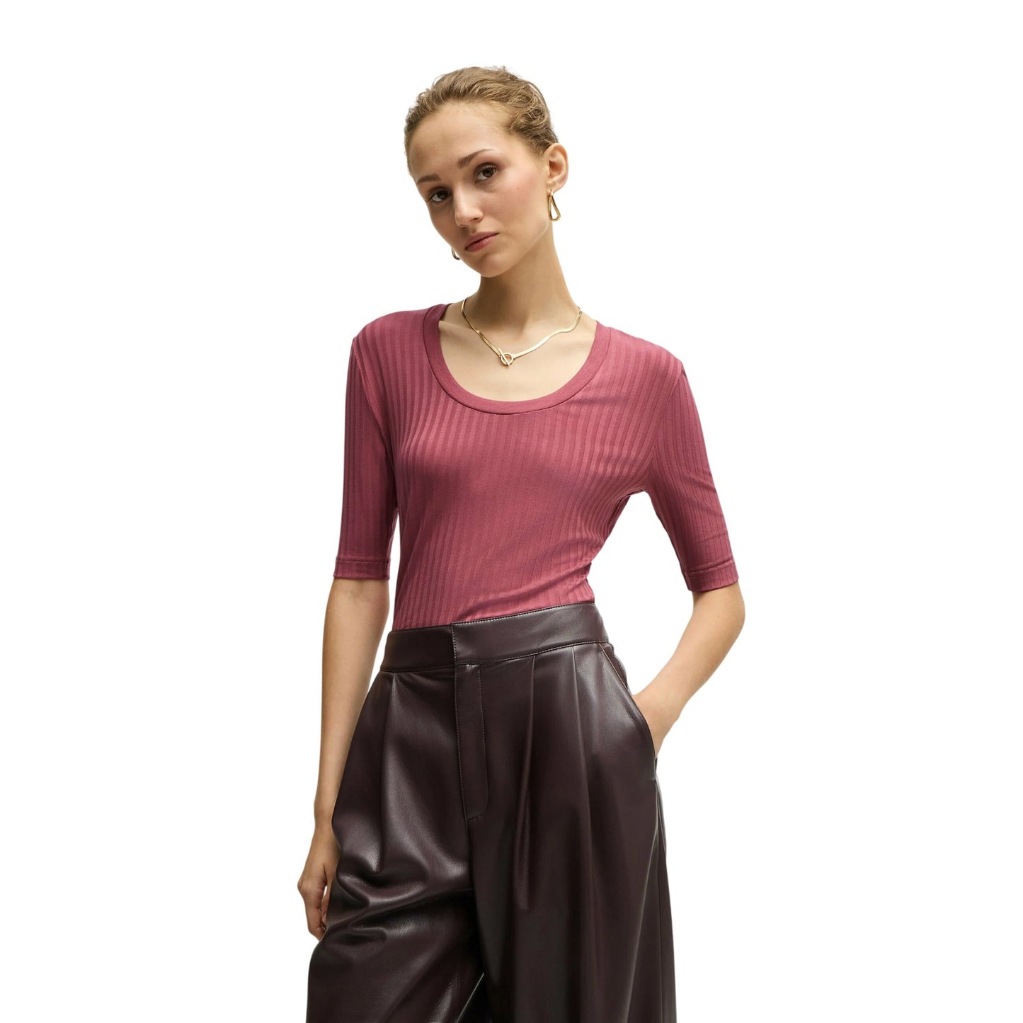 Red - Lifestyle - Boss Womens-Ladies Effilie Ribbed T-Shirt