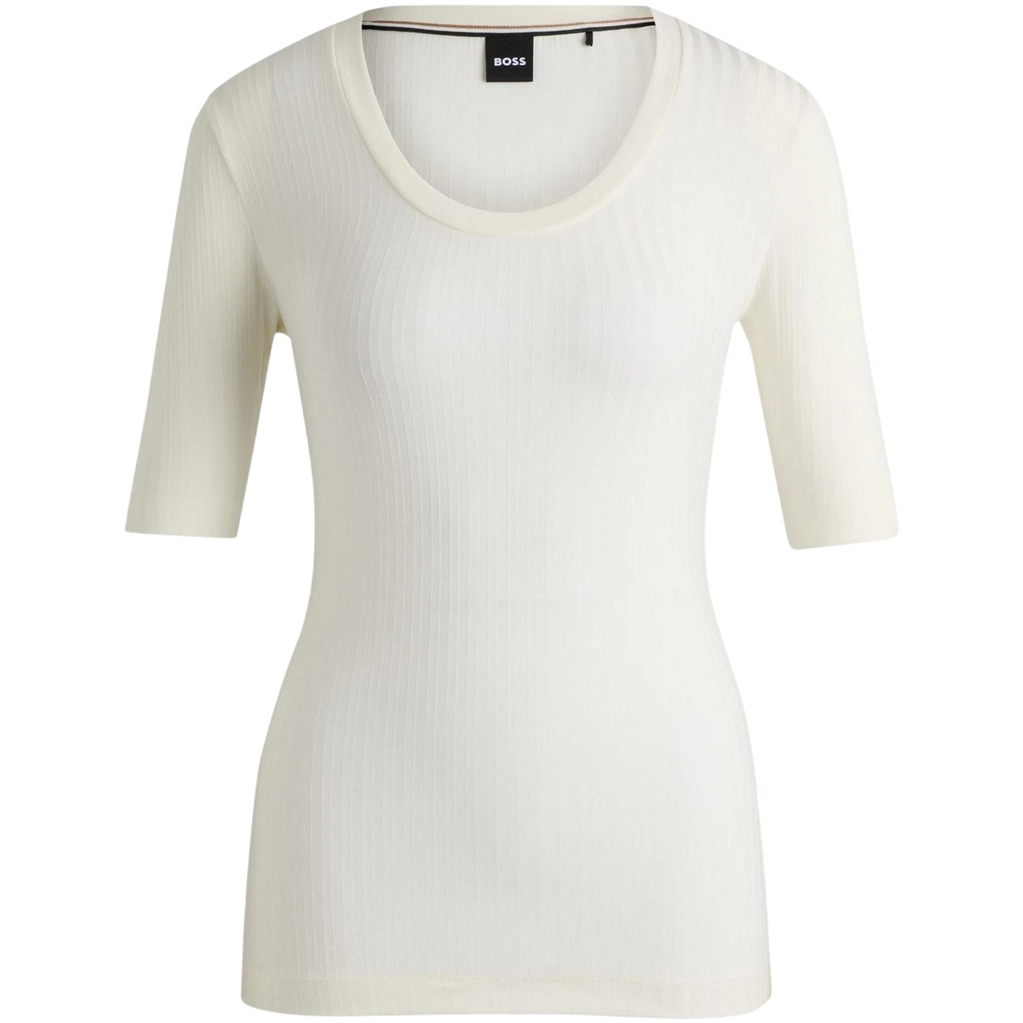 White - Front - Boss Womens-Ladies Effilie Ribbed T-Shirt