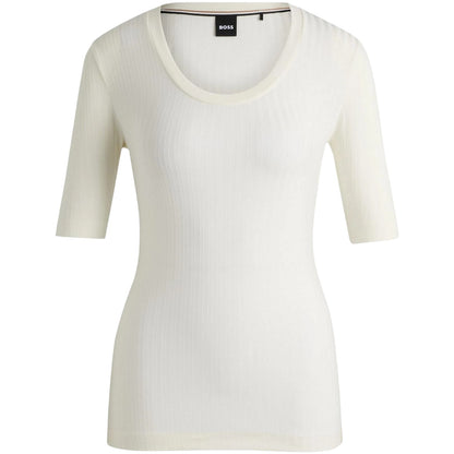 White - Front - Boss Womens-Ladies Effilie Ribbed T-Shirt