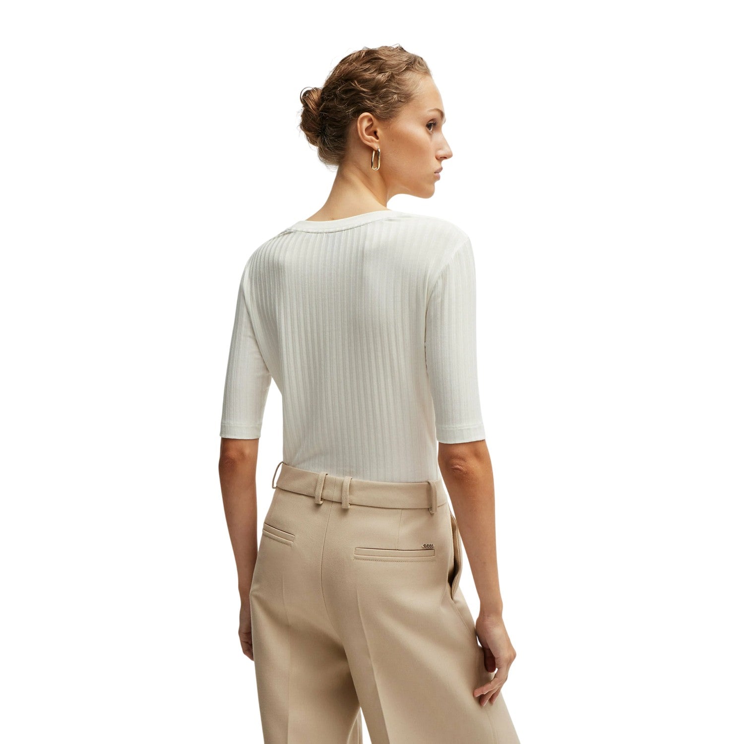 White - Back - Boss Womens-Ladies Effilie Ribbed T-Shirt