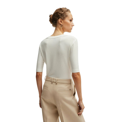 White - Back - Boss Womens-Ladies Effilie Ribbed T-Shirt