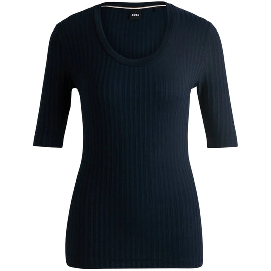 Dark Blue - Front - Boss Womens-Ladies Effilie Ribbed T-Shirt