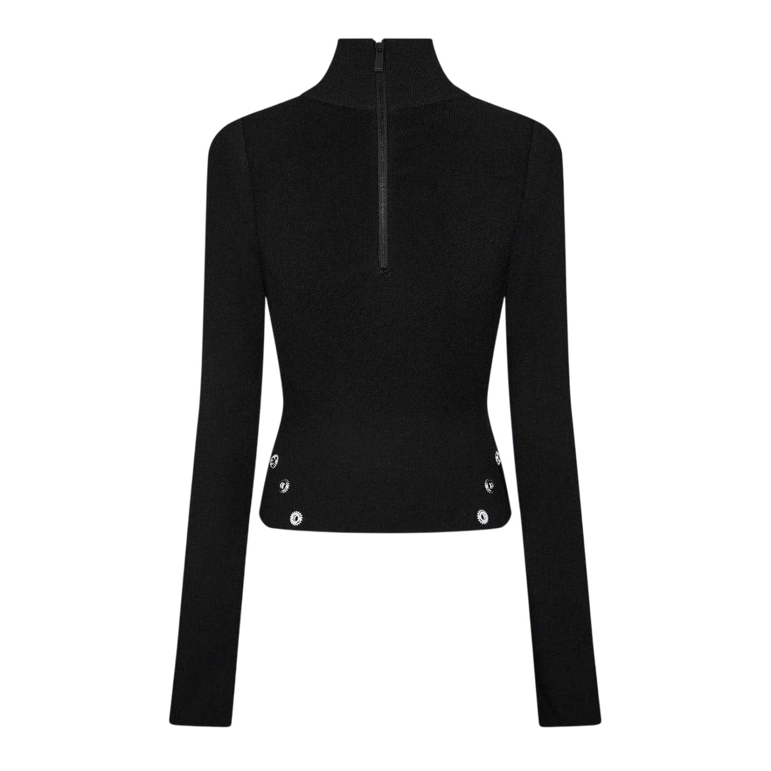 Black - Back - Off White Womens-Ladies Eyelets Mock Neck Top