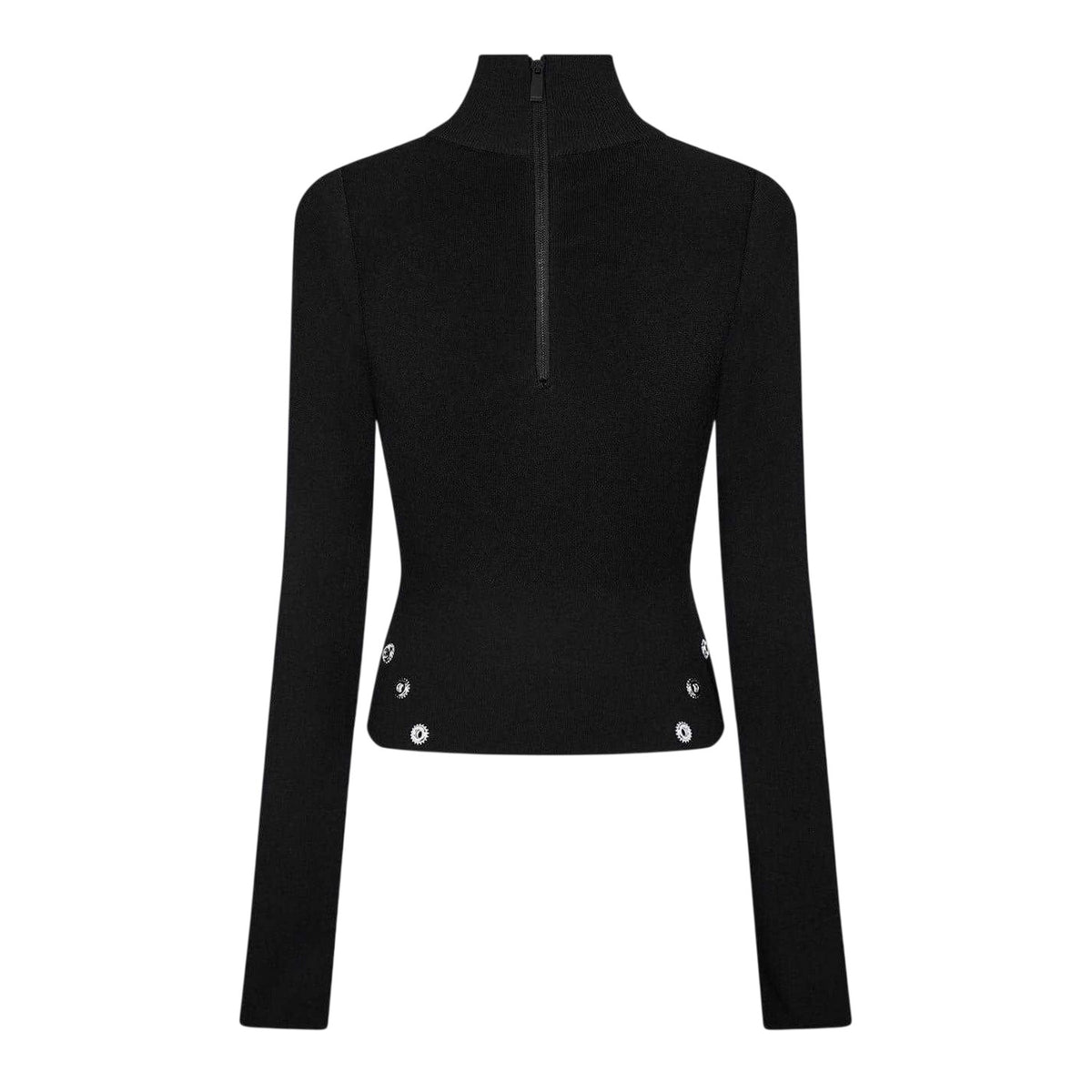 Black - Back - Off White Womens-Ladies Eyelets Mock Neck Top