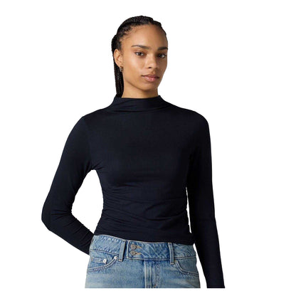 Anthracite - Front - Levis Womens-Ladies Nina Mock Neck Slim Long-Sleeved T-Shirt