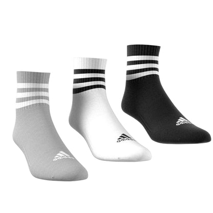 Grey-White-Black - Back - Adidas Unisex Adult 3 Stripes Quarter Cotton Blend Ankle Socks (Pack of 3)