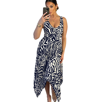 Navy-Cream - Front - AX Paris Womens-Ladies Zebra Print Pleated Midi Dress