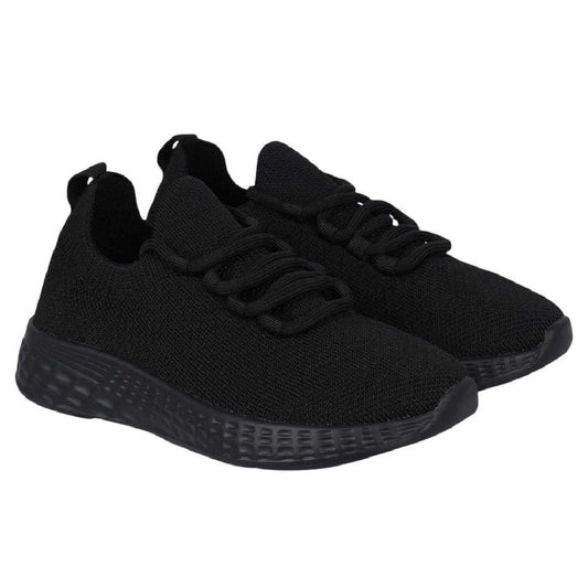 Black - Front - Fabric Childrens-Kids Santo Knitted Trainers