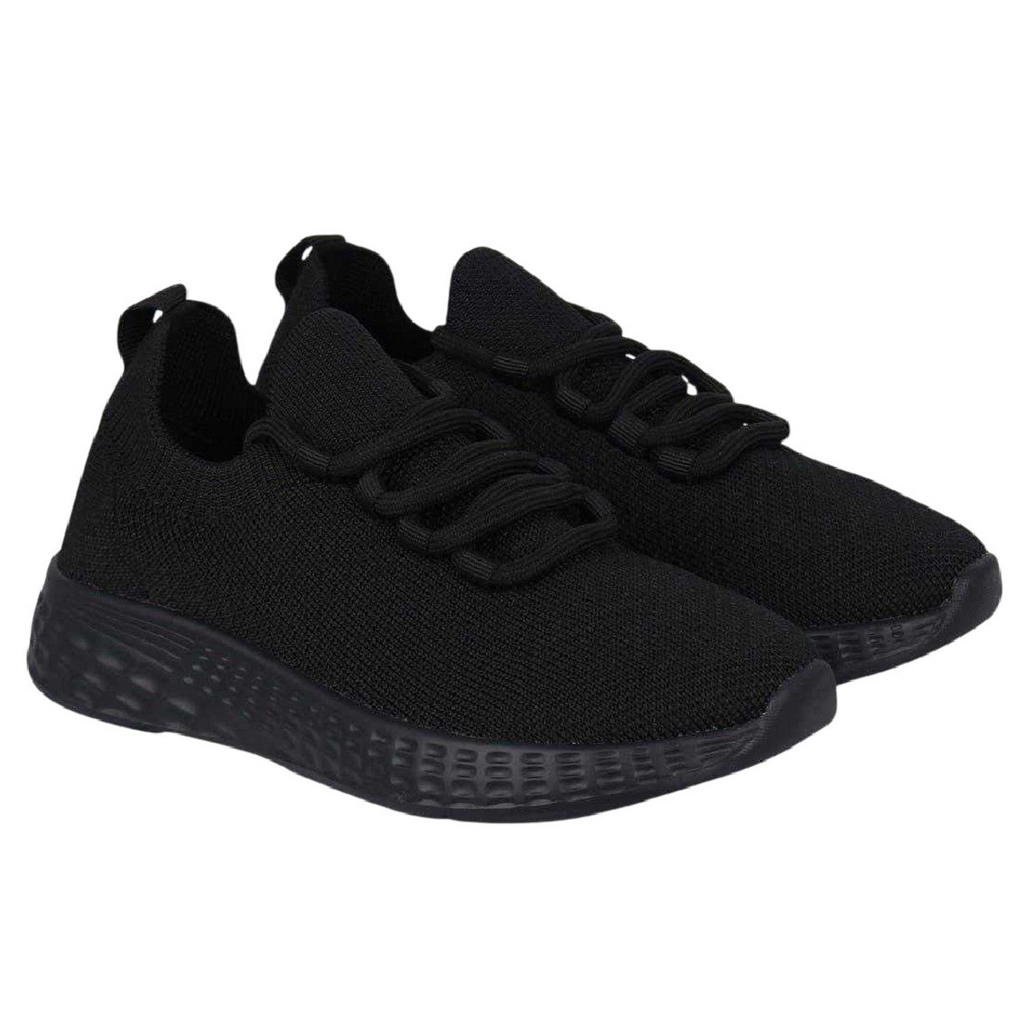 Black - Front - Fabric Childrens-Kids Santo Knitted Trainers