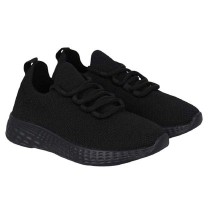 Black - Front - Fabric Childrens-Kids Santo Knitted Trainers