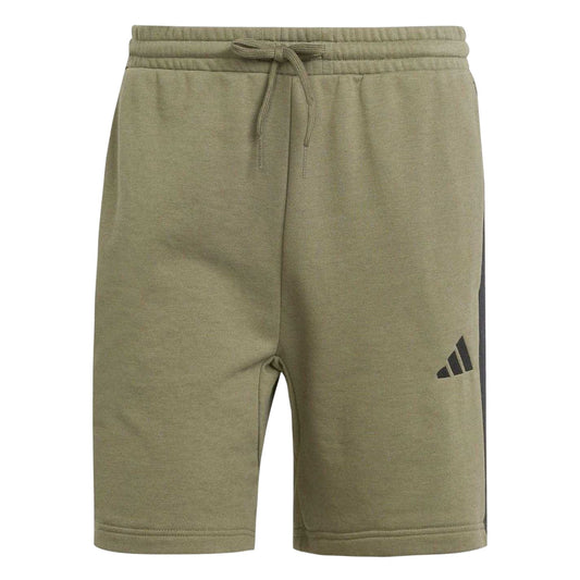 Olive Strata - Front - Adidas Mens Fleece 3 Stripes Shorts