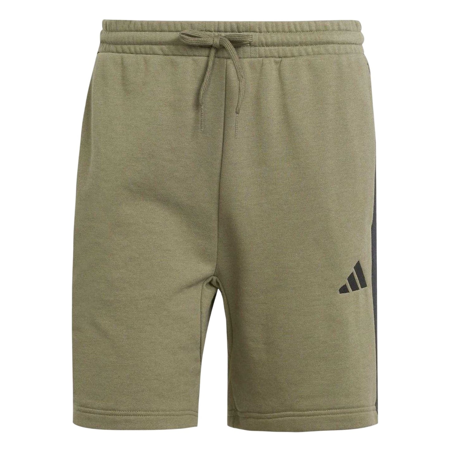 Olive Strata - Front - Adidas Mens Fleece 3 Stripes Shorts