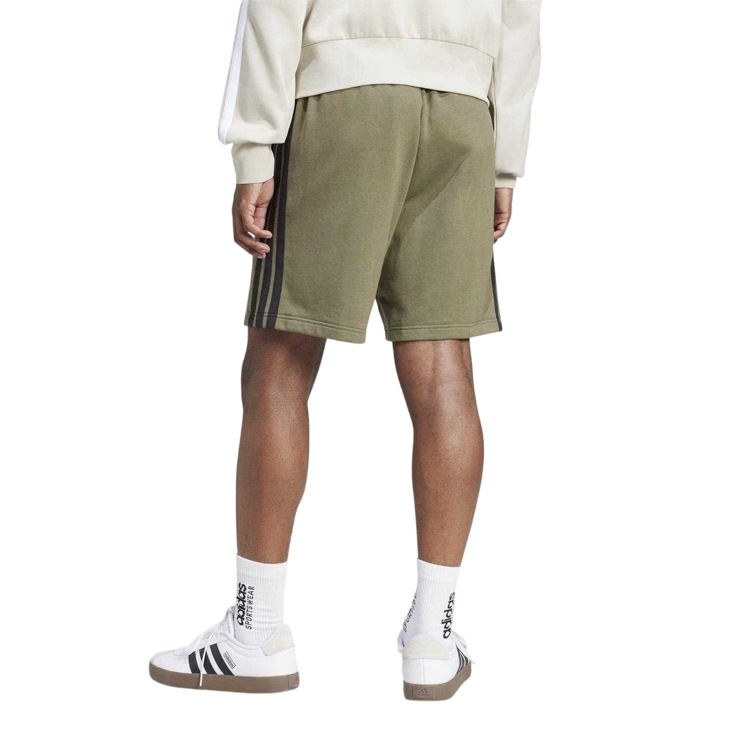 Olive Strata - Back - Adidas Mens Fleece 3 Stripes Shorts
