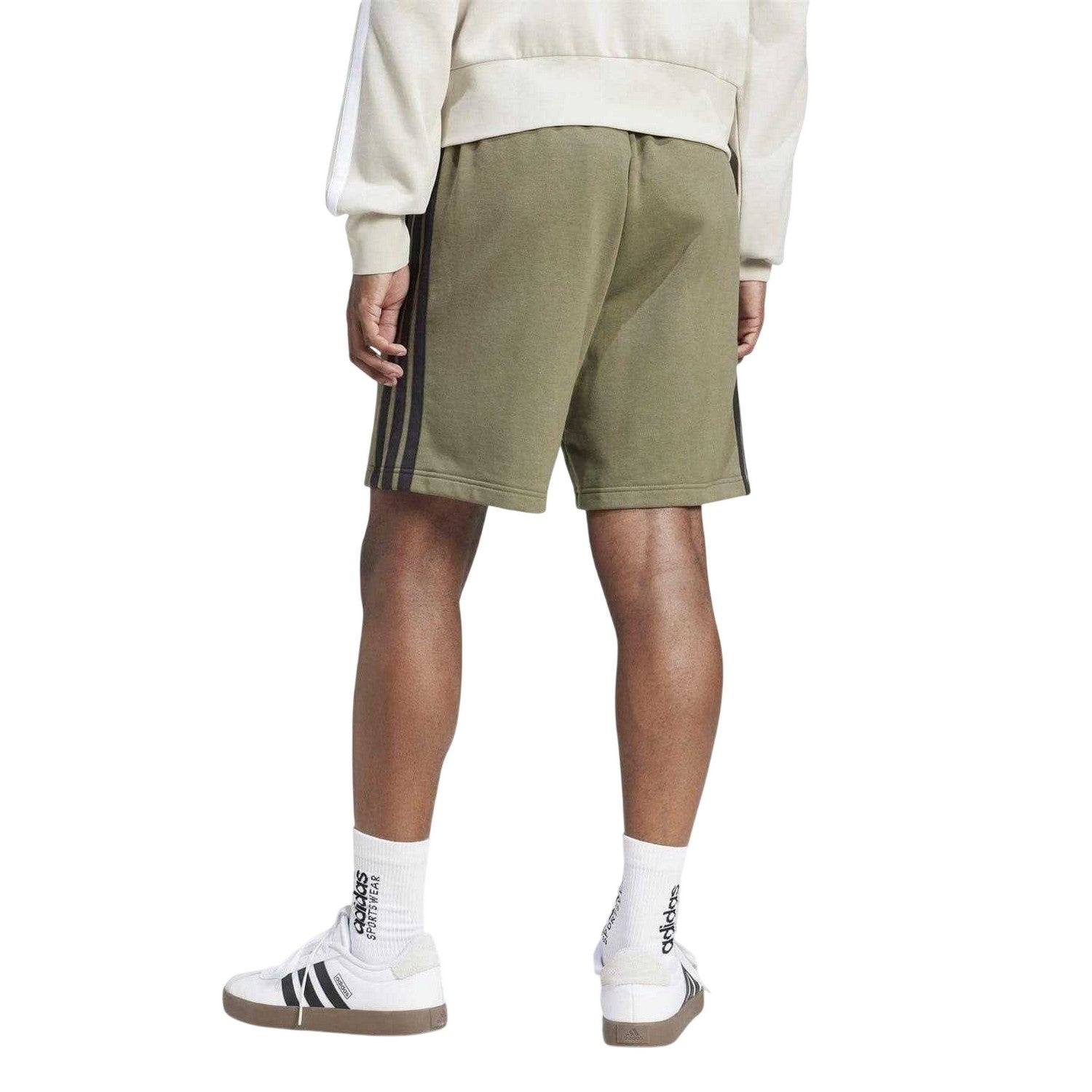 Olive Strata - Back - Adidas Mens Fleece 3 Stripes Shorts
