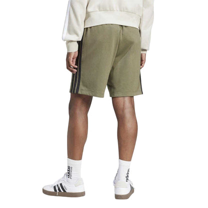 Olive Strata - Back - Adidas Mens Fleece 3 Stripes Shorts