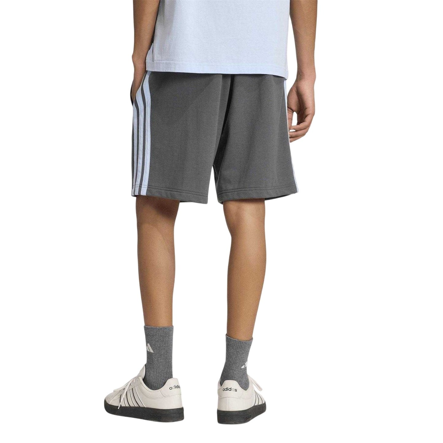 Grey-Blue - Back - Adidas Mens Fleece 3 Stripes Shorts