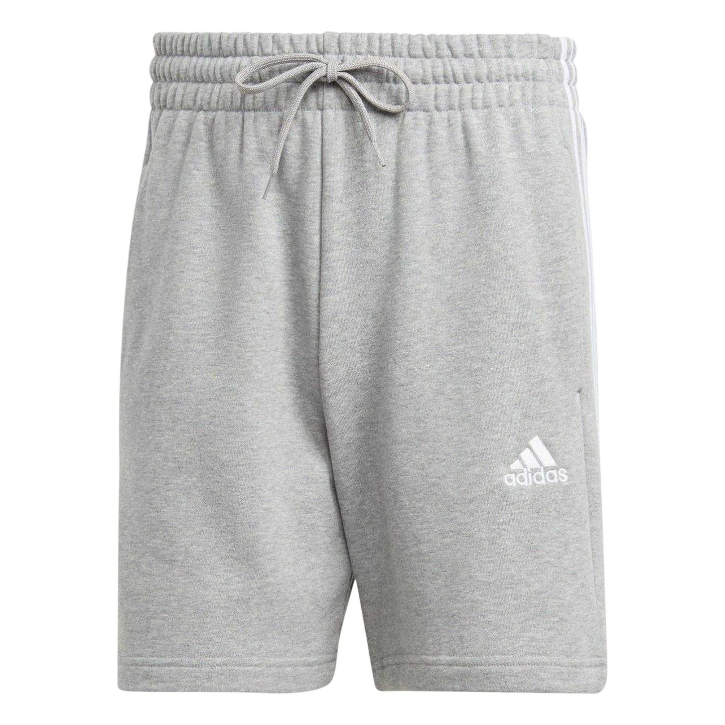 Grey-White - Front - Adidas Mens Fleece 3 Stripes Shorts