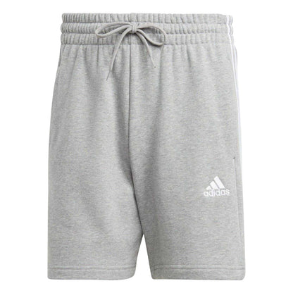 Grey-White - Front - Adidas Mens Fleece 3 Stripes Shorts