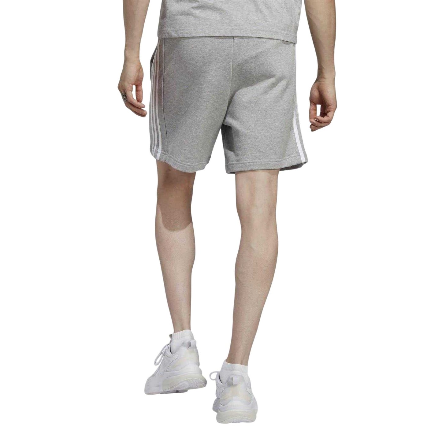 Grey-White - Back - Adidas Mens Fleece 3 Stripes Shorts